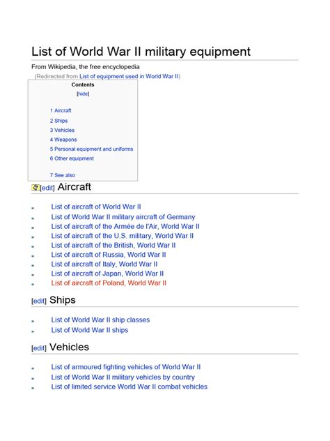 Lists of World War II military equipment .